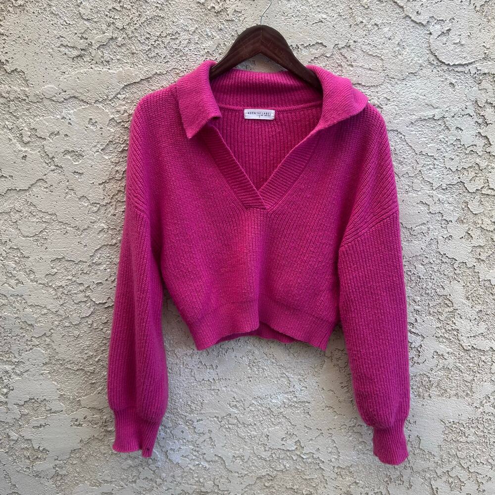 Keen The Label Laguna Beach Pink Collared Cropped Sweater Size Small